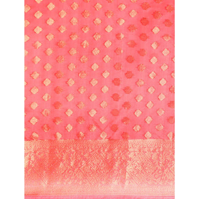 Gajari Pink Woven Organza Silk Saree With Tassels