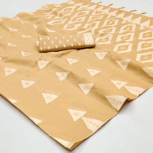 Chikoo Woven Cotton Saree With Tassels