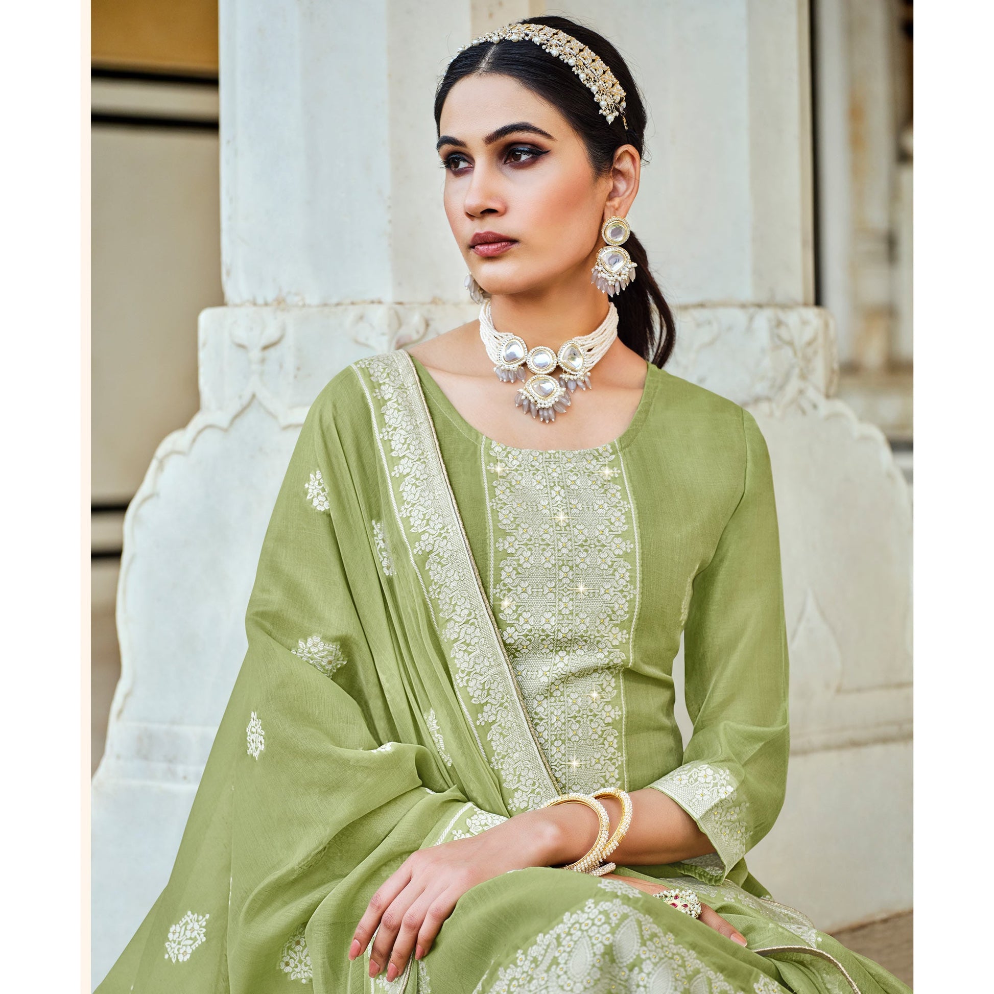 green-woven-pure-cotton-suit