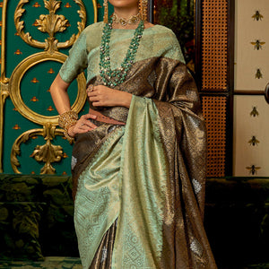 Brown Woven Art Silk Saree With Tassels