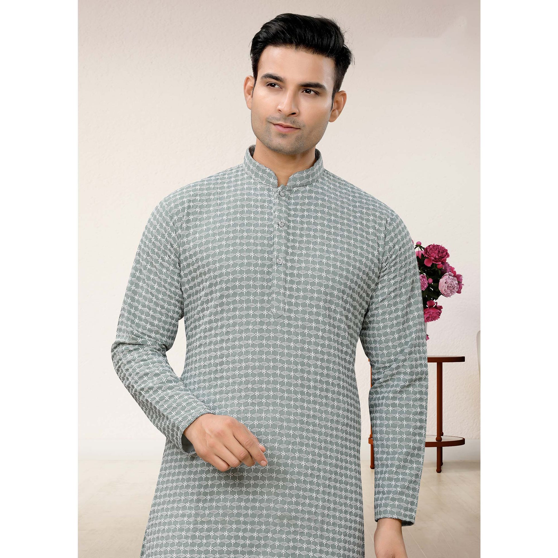 gray-lucknowi-embroidered-georgette-kurta-pyjama-set