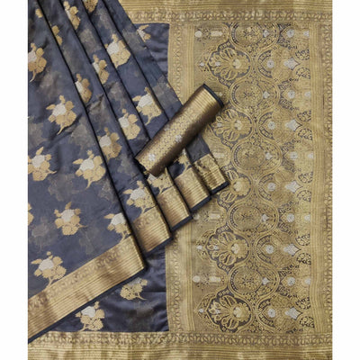 Grey Woven Organza Saree