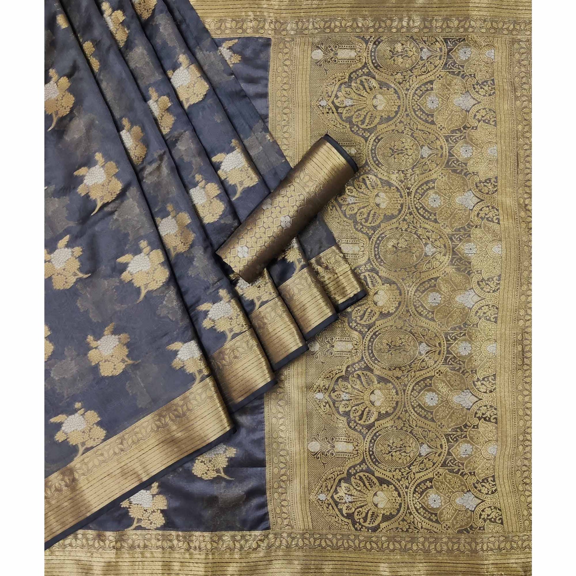 Grey Woven Organza Saree