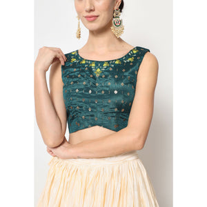 Cream Foil Printed Chiffon Lehenga Choli