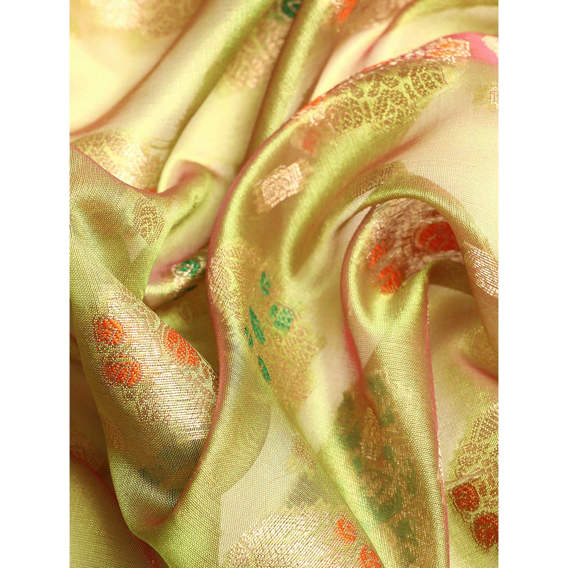 Mehendi Green Floral Woven Organza Silk Saree