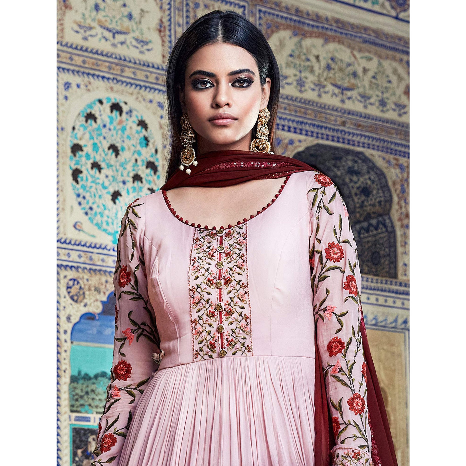 Light Pink Floral Embroidered Georgette Gown