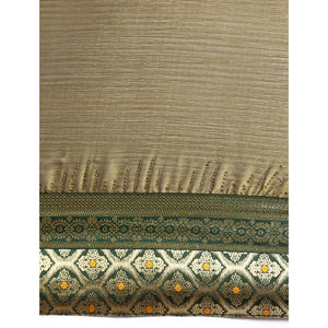 Mehndi Green Swaroski Work With Woven Border Satin Saree