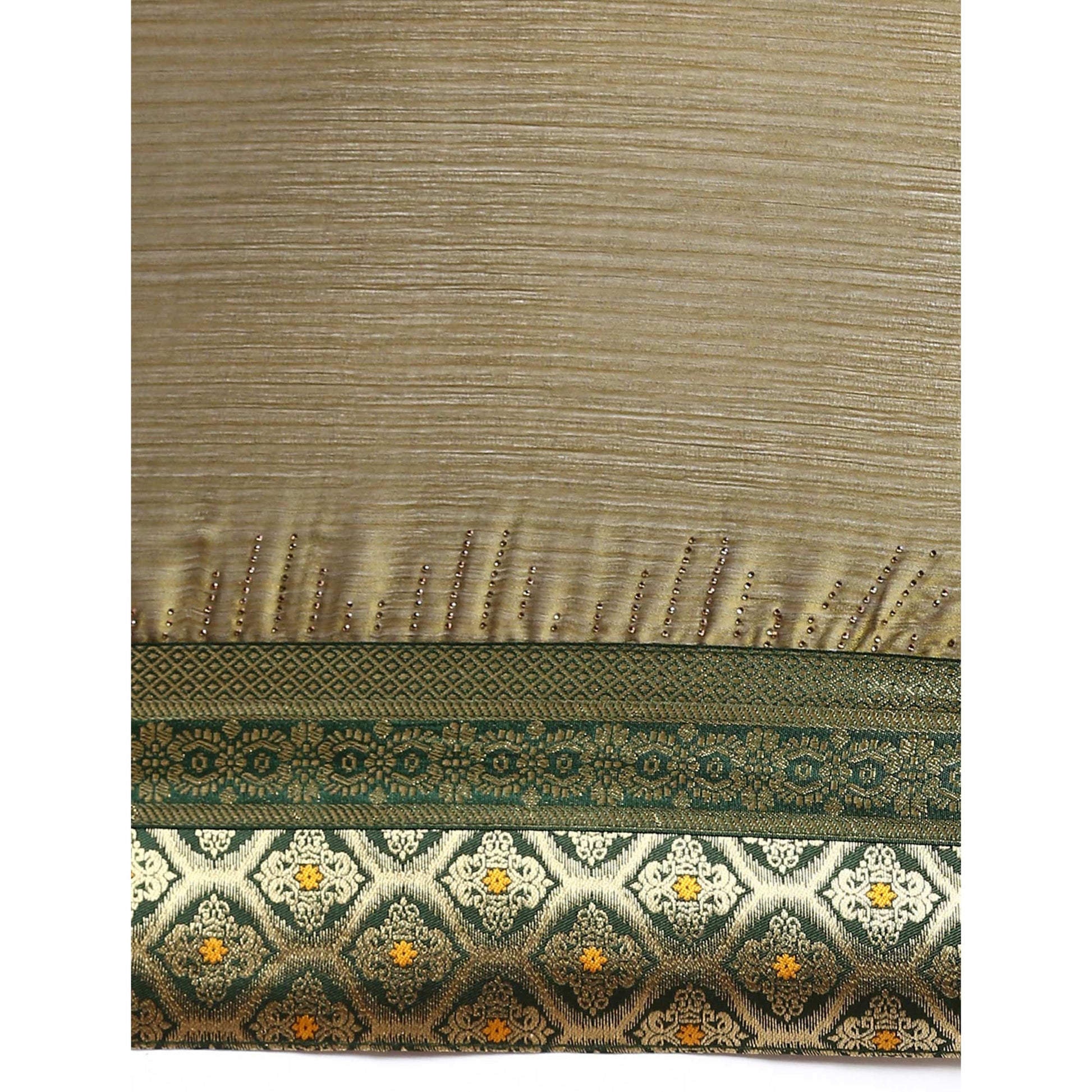 Mehndi Green Swaroski Work With Woven Border Satin Saree