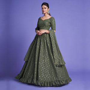 Mahendi Green Sequins Embroidered Georgette Lehenga Choli