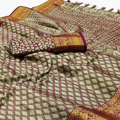 green-woven-cotton-silk-saree-with-tassels-5
