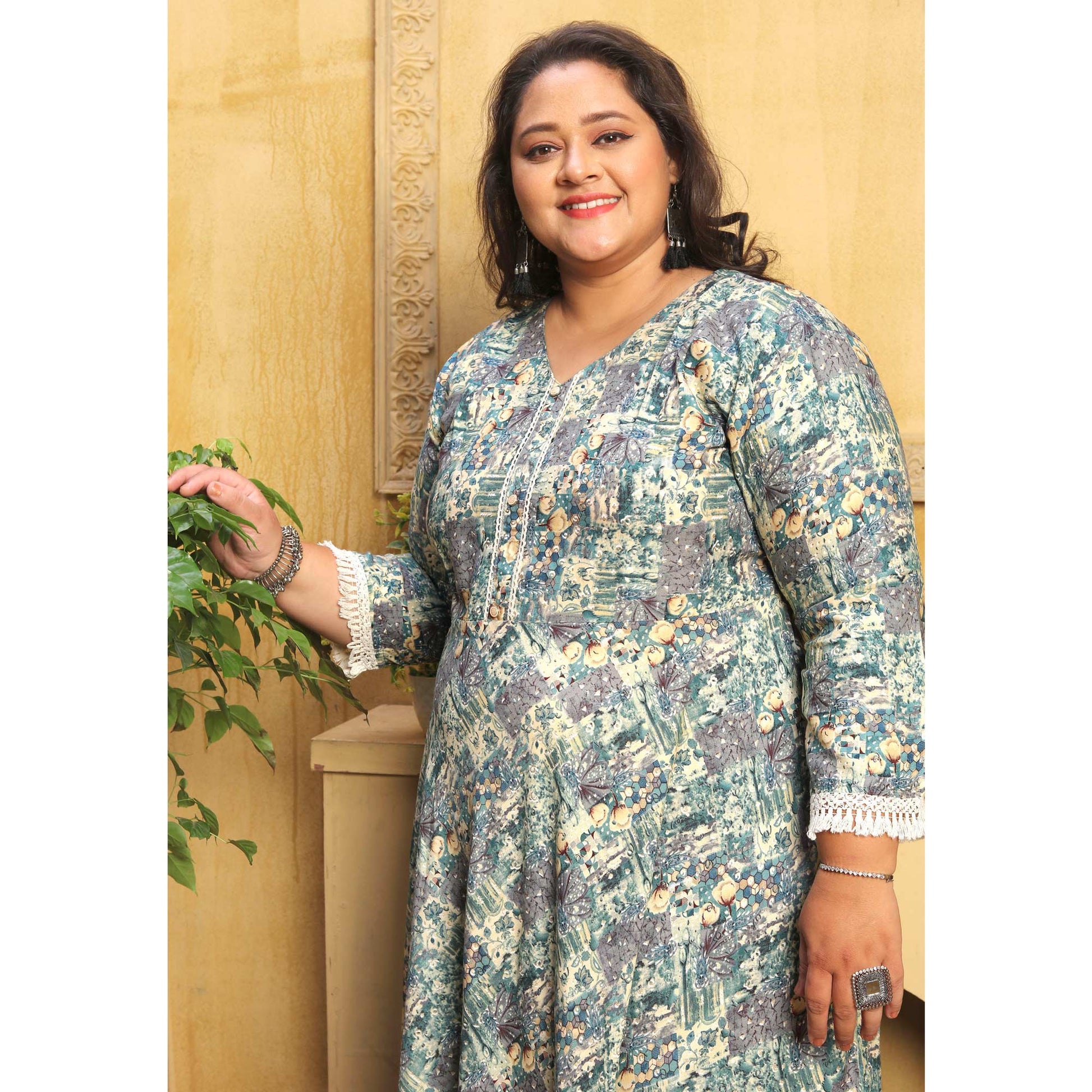 green-floral-printed-rayon-long-kurti