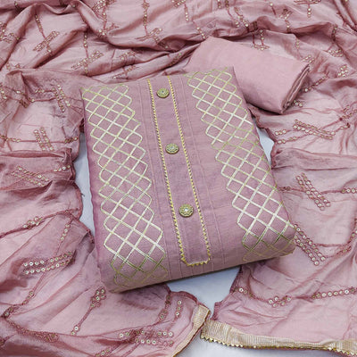 Mauve Gota Work Chanderi Dress Material