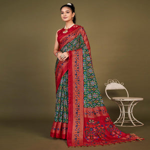 green-printed-jute-patola-saree-with-tassels