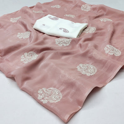 Mauve Embroidered Organza Saree