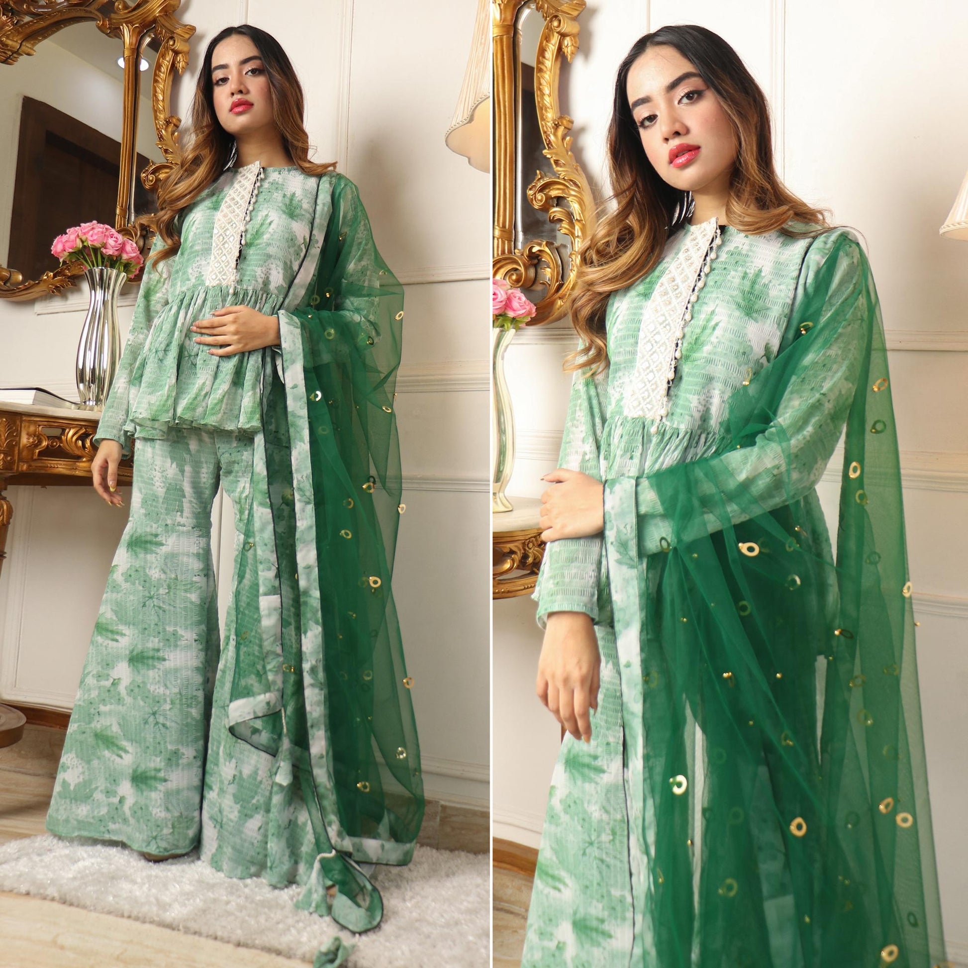 green-floral-printed-georgette-sharara-suit-1