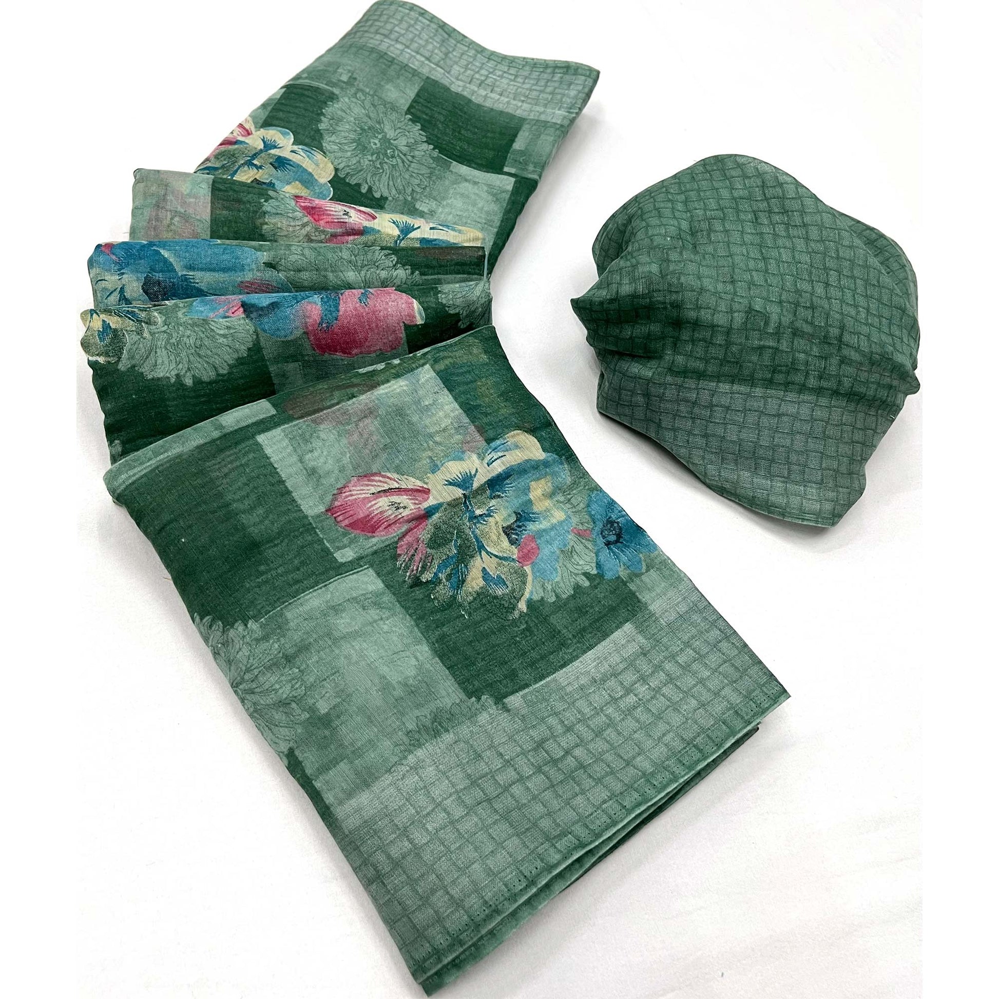 16green-floral-printed-linen-saree