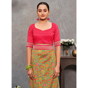 green-floral-printed-tussar-silk-saree-1