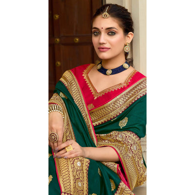 green-embroidered-vichitra-silk-saree-with-with-tassels