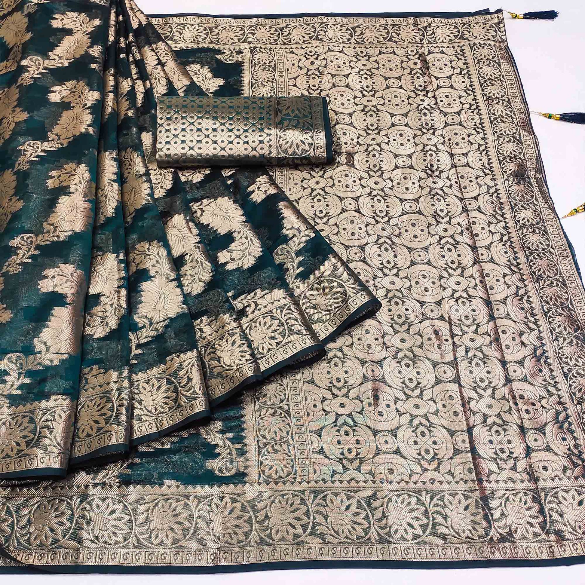 Morpich Floral Woven Art Silk Saree With Tassels