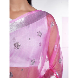 Light Pink Sequins Embroidered Organza Saree