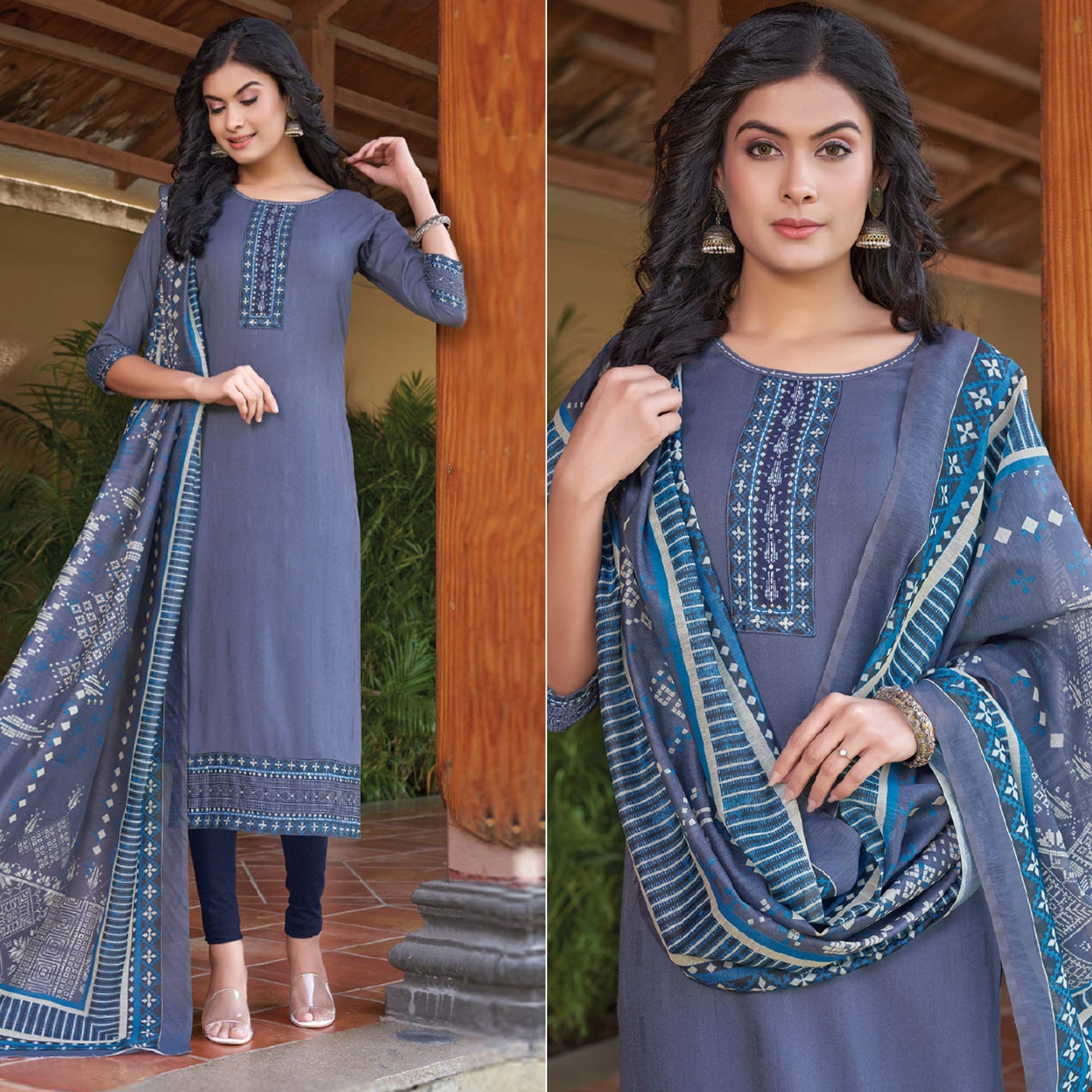 6-grey-embroidered-rayon-kurti-with-dupatta