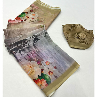 Chikoo Digital Printed Georgette Saree