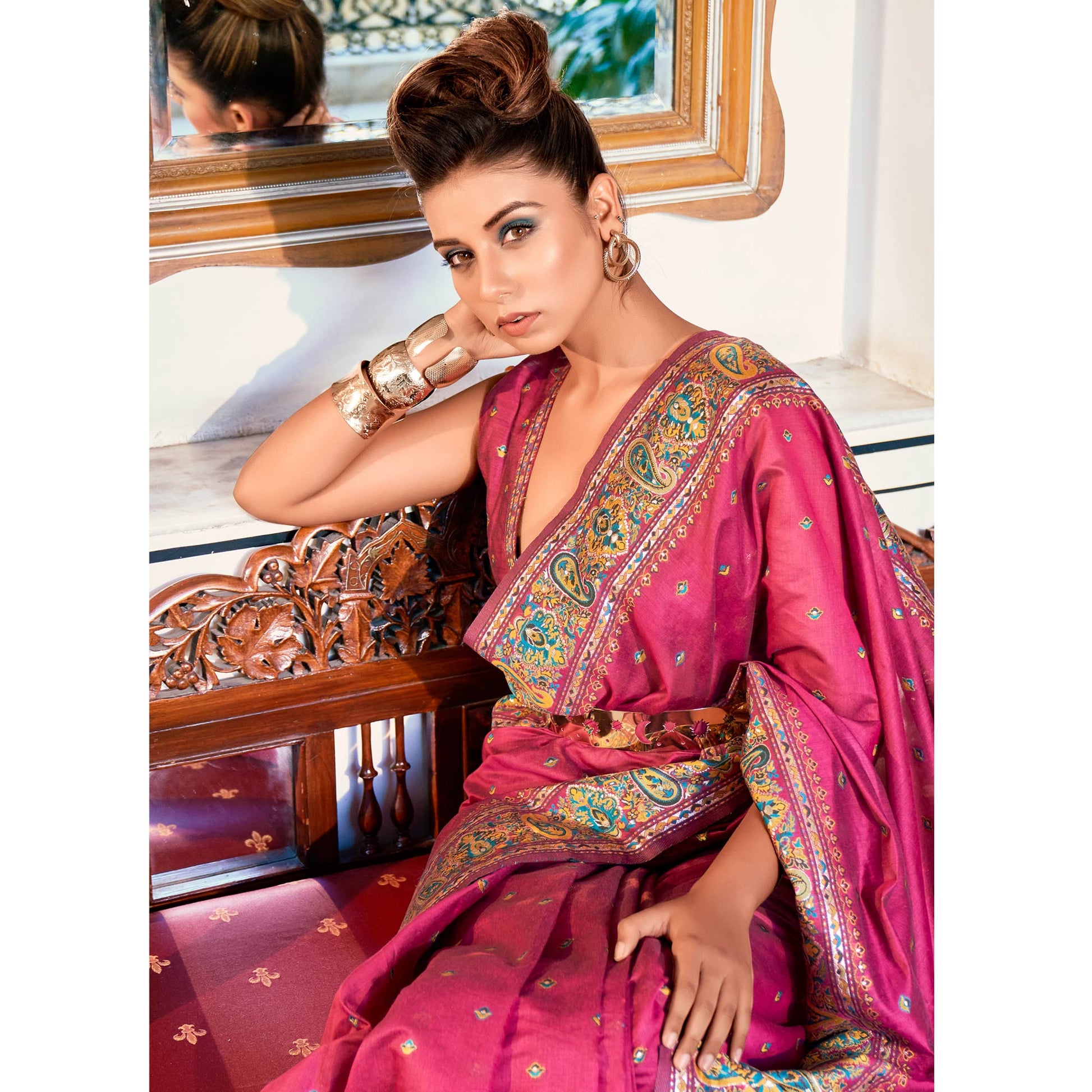 Magenta Pink Woven Modal Saree