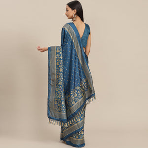Blue Woven Vichitra Silk Saree