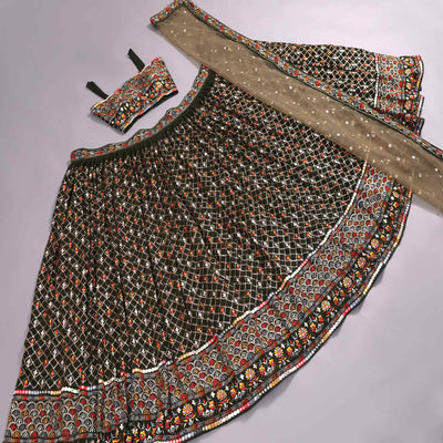 Mehendi Green Sequins Embroidered Georgette Lehenga Choli