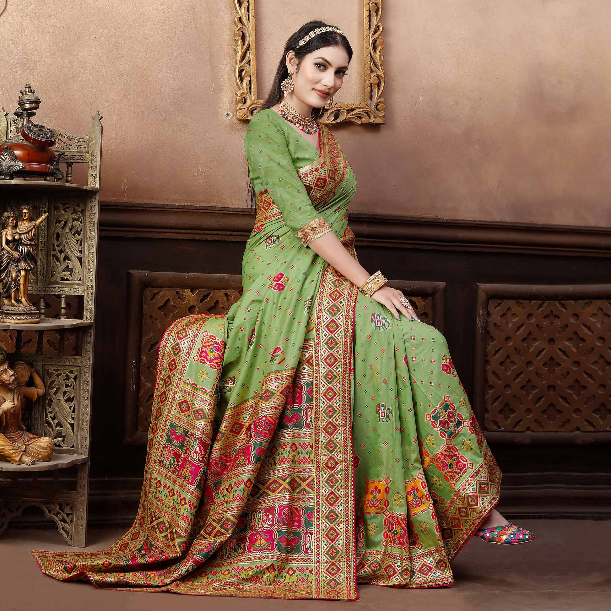 green-woven-with-gota-patti-work-pashmina-saree