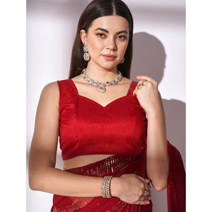Maroon Sequins Embroidered Georgette Saree