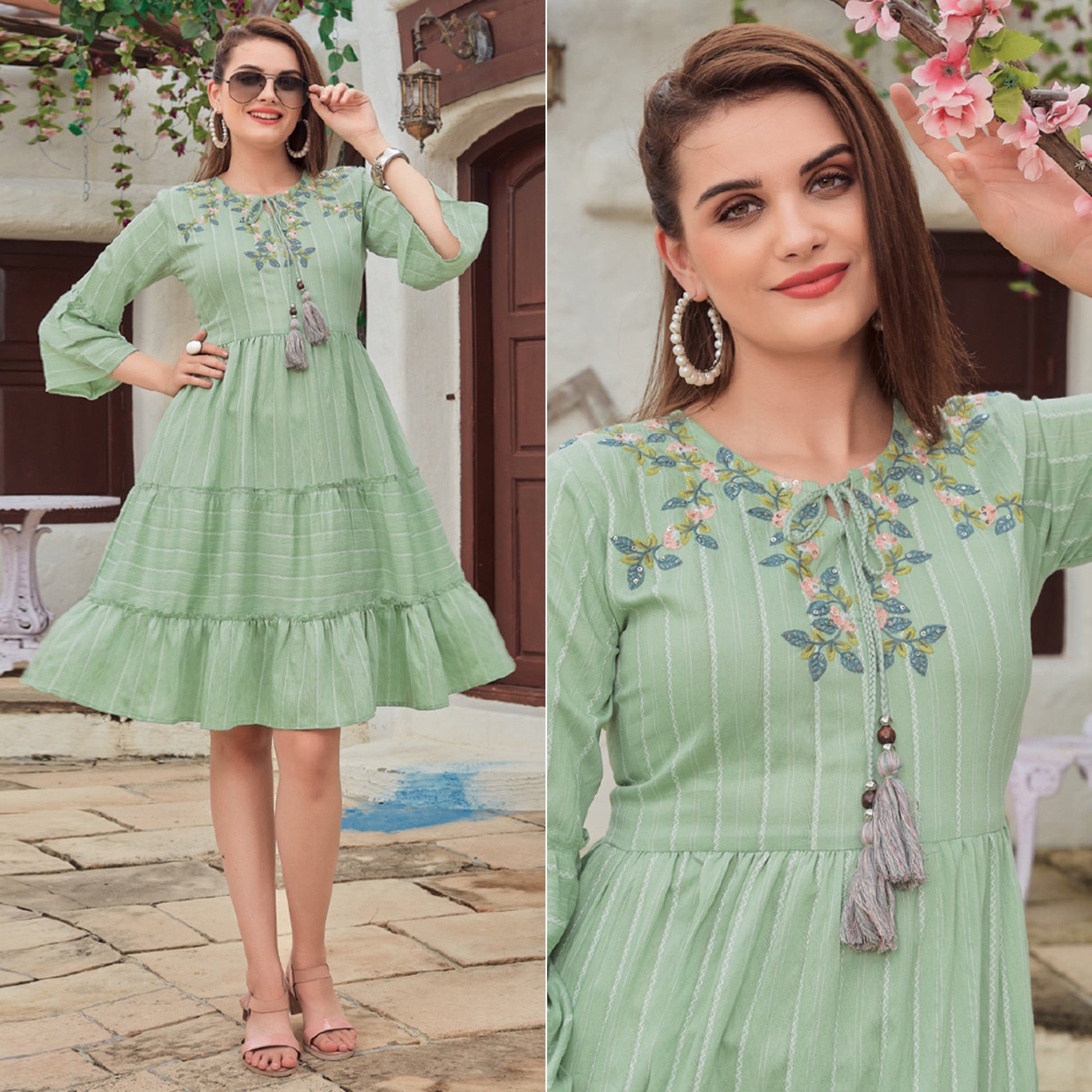 green-floral-embroidered-rayon-dress