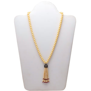 Cream Pearl Mala With Red Hangings
