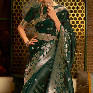 green-woven-satin-saree-with-tassels