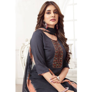 Dark Grey Embroidered Rayon Patiala Suit