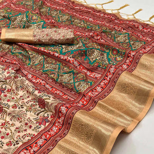 Chikoo Floral Digital Printed Pure Cotton Saree