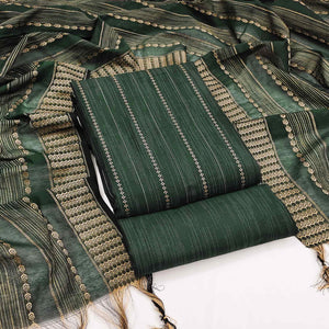Bottle Green Woven Cotton Blend Dress Material