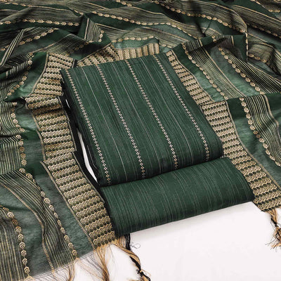 Bottle Green Woven Cotton Blend Dress Material