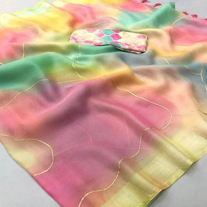 Multicolor Digital Printed Organza Saree