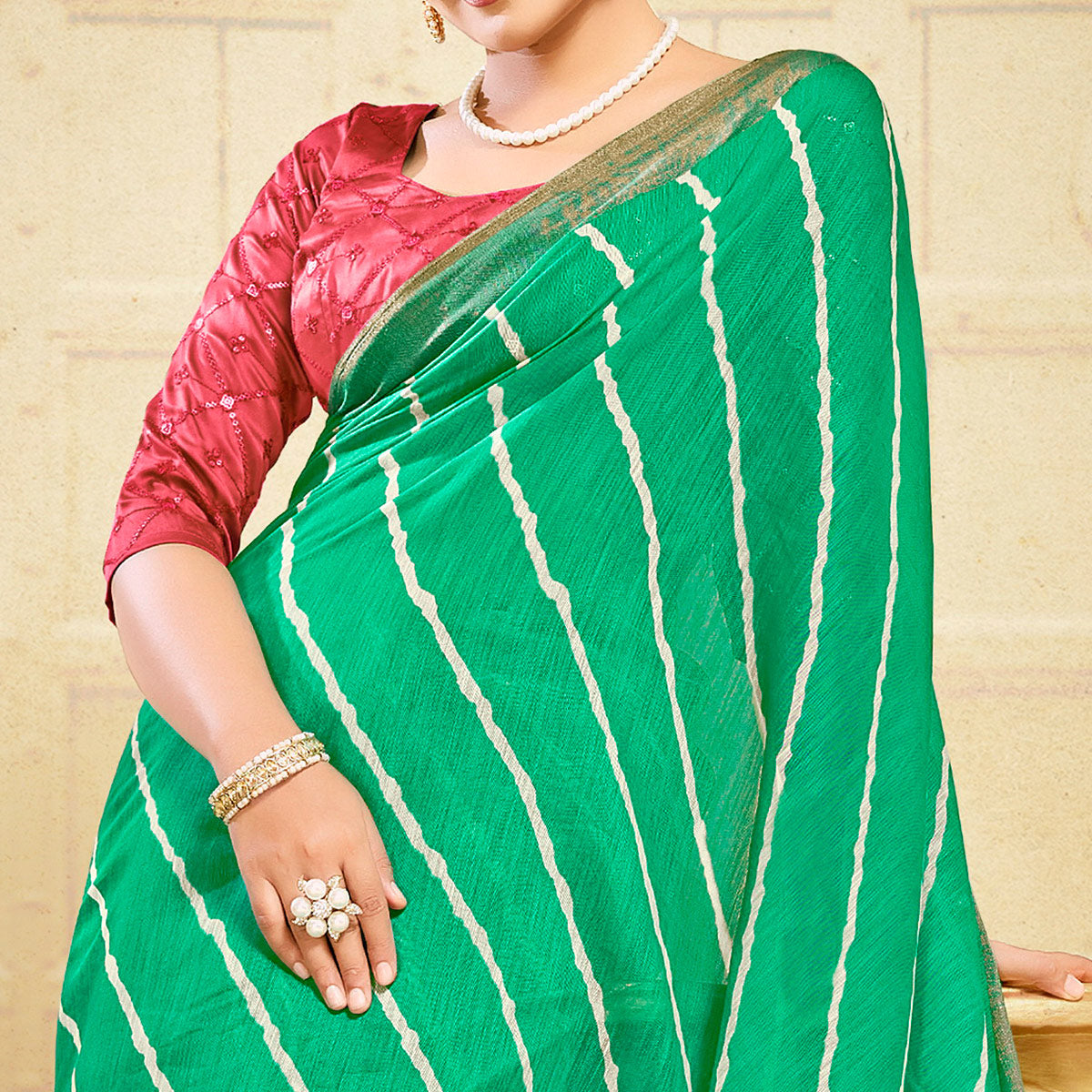 green-leheriya-printed-linen-saree