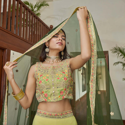 Lemon Yellow Embroidered Art Silk Lehenga Choli
