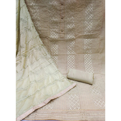 Chikoo Gota Work Chanderi Dress Material