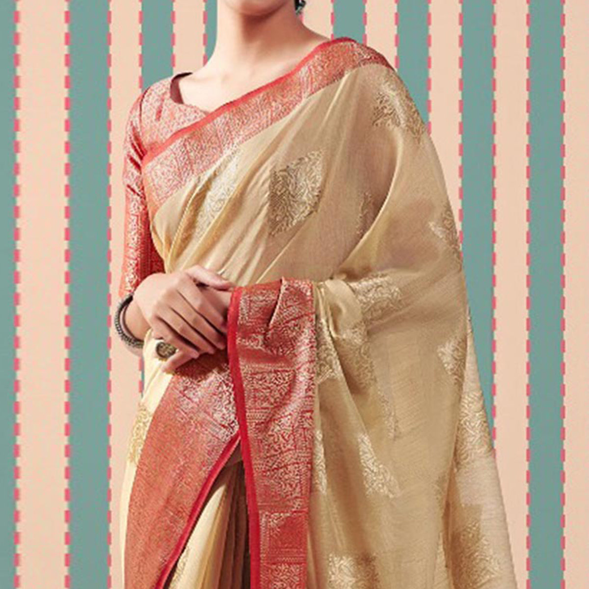 Chikoo Woven Linen Saree With Tassels