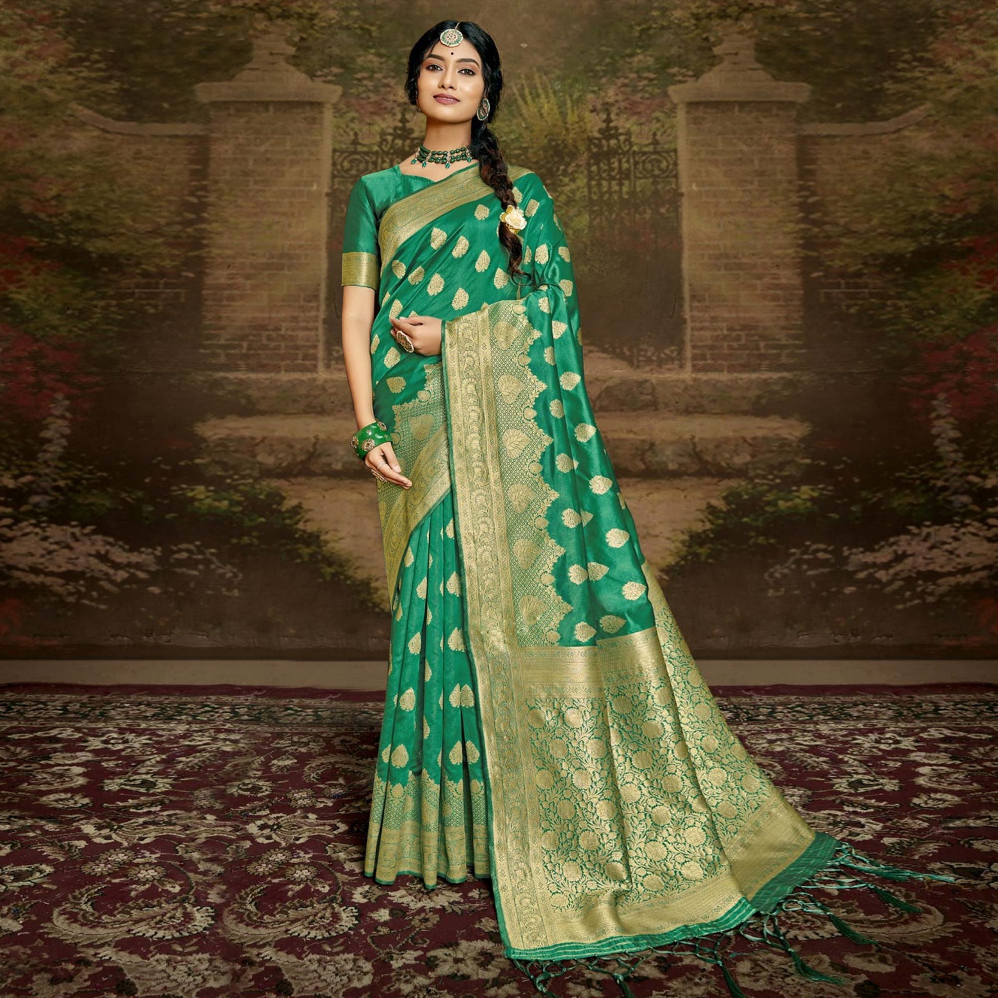 green-woven-banarasi-silk-saree-with-tassels-2