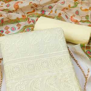 Light Yellow Embroidered Cotton Blend Dress Material
