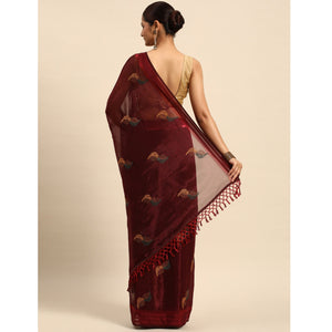 Maroon Swarovski With Embroidery Work Chiffon Saree