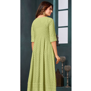 green-chikankari-work-aanarkali-style-rayon-kurti