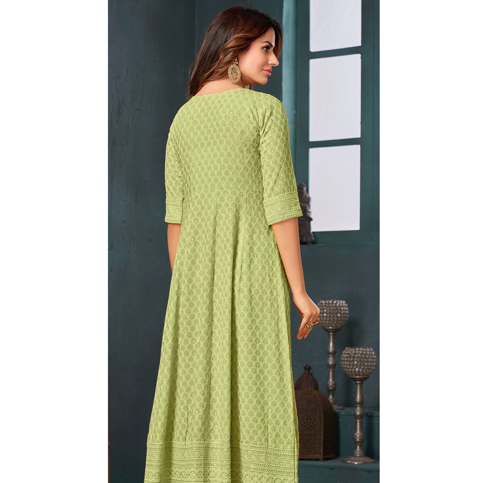 green-chikankari-work-aanarkali-style-rayon-kurti