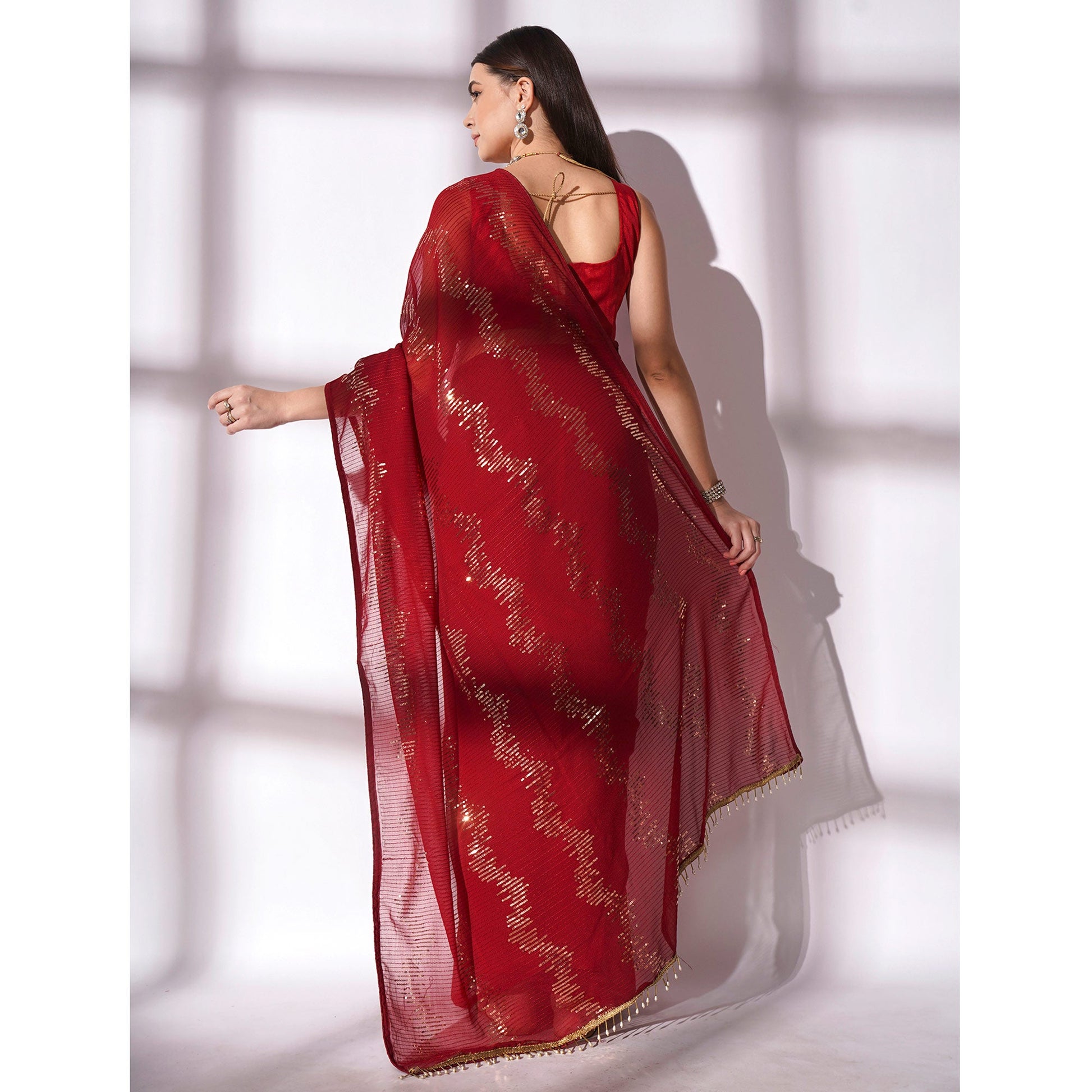 Maroon Sequins Embroidered Georgette Saree