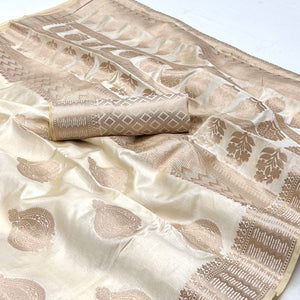 Cream Woven Raw Silk Saree